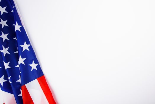 President's Day Concept, flat lay top view, America Flag on white background with copy space for your text