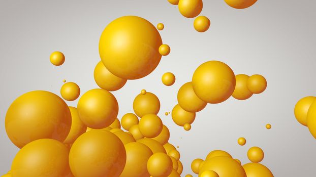 3d rendering Spheres Abstract background glossy Yellow bubbles balls on white background