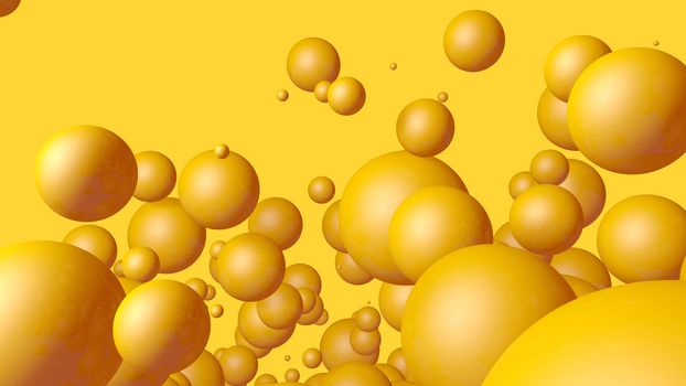 3d rendering Spheres Abstract background glossy Yellow bubbles balls on yellow background