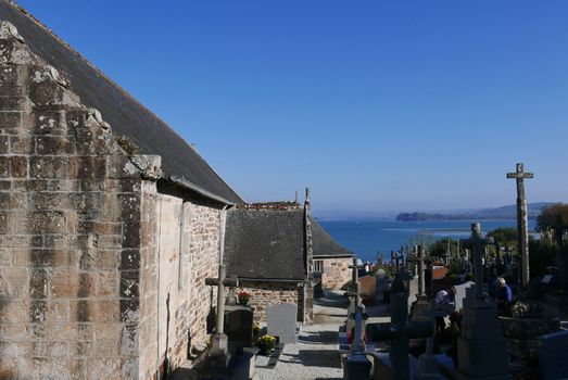 Landevenec church in finistere. Discovery of Brittany, France.