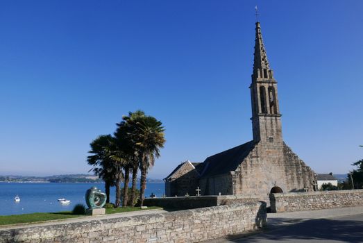 Landevenec church in finistere. Discovery of Brittany, France.