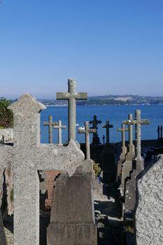 Landevenec church in finistere. Discovery of Brittany, France.