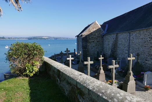 Landevenec church in finistere. Discovery of Brittany, France.