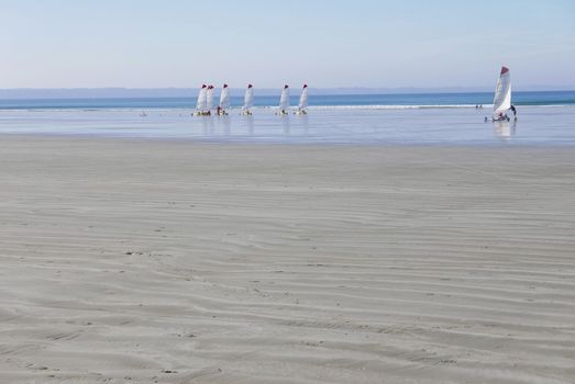 sand yachting on the beach of Pentrez in finistere. sandy beach in Brittany