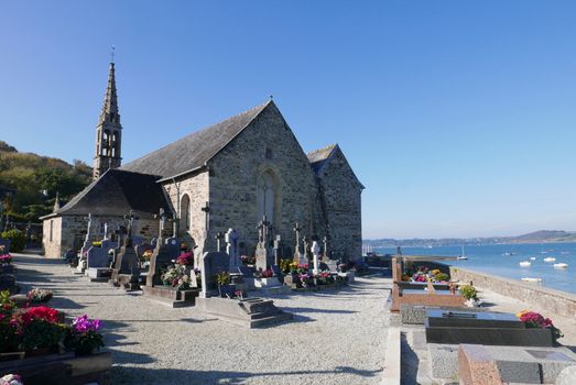Landevenec church in finistere. Discovery of Brittany, France.
