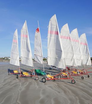 sand yachting on the beach of Pentrez in finistere. sandy beach in Brittany