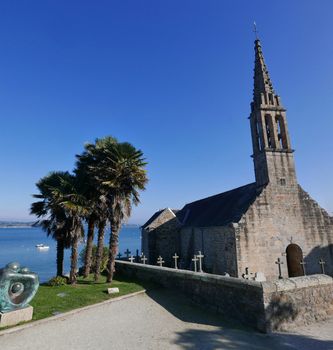 Landevenec church in finistere. Discovery of Brittany, France.
