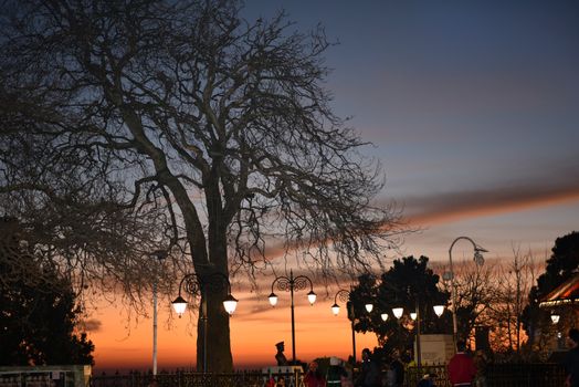 View of ridge road, Shimla at dusk during winter season.