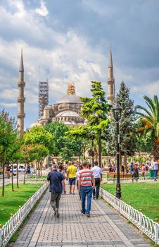 Istambul, Turkey – 07.12.2019. Sultan Ahmed Park in Istanbul, Turkey, on a cloudy summer day