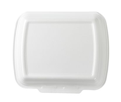 white polystyrene fast food box on white background