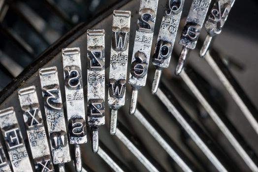 Close up of the letters on an old typewriter