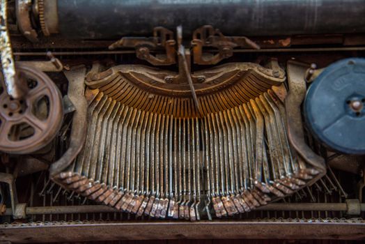 Keyboard of an old typewriter.worn-out,obsolete