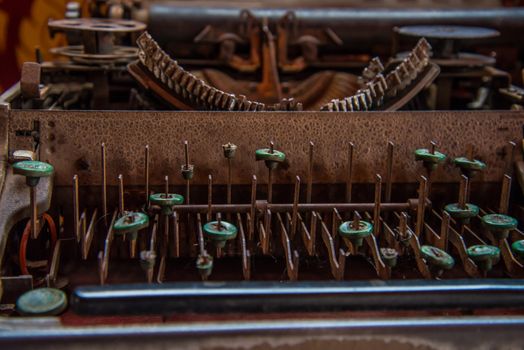 Keyboard of an old typewriter.worn-out,obsolete