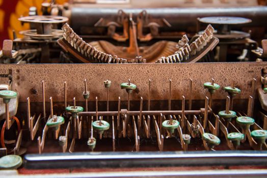 Keyboard of an old typewriter.worn-out,obsolete