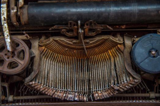 Keyboard of an old typewriter.worn-out,obsolete