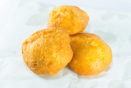 deep fried dough stick on white background, fried bread