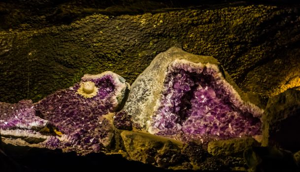 closeup of amethyst crystal rocks, beautiful pure purple crystalline, popular spiritual healing crystals