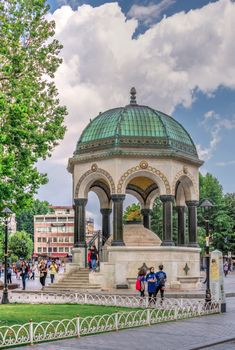 Istambul, Turkey – 07.12.2019. German fountain in Istanbul, Turkey, on a cloudy summer day.