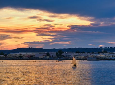 Sailboat at Sunset off Coronado Island