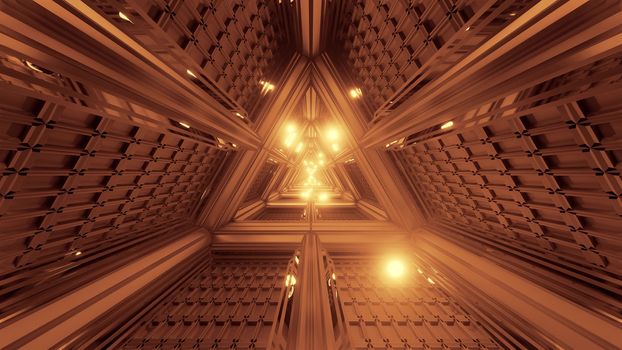 glowing spheres particles fly through triangle space tunnel corridor 3d illustration backgrounds wallpaper graphics artworks, futuristic scifi tunnel 3d rendering design