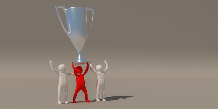 3d rendering, A group of characters who have received a silver trophy
