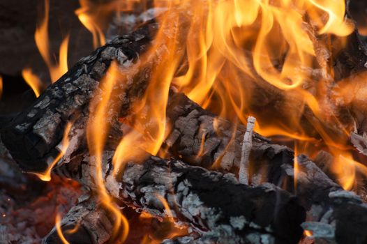 A big red bonfire closeup