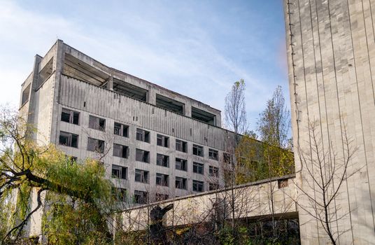 old abandoned hotel in the empty city of Chernobyl without people in Ukraine
