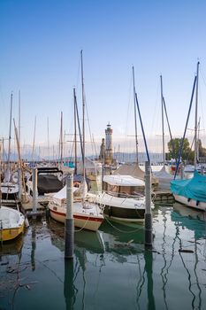 Moored yachts on Bodensee (Lake Constance) in Lindau, Germany