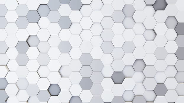 Abstract 3D illustration of colorful hexagons background. Random displacement. Good background