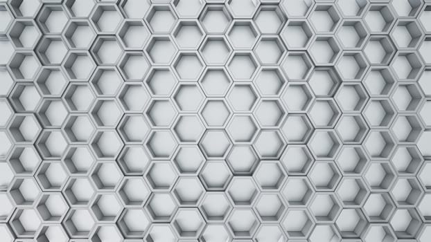 Abstract 3D illustration of hexagons background. Random displacement. Good background