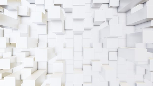 Abstract 3D illustration of white cubes background. Random displacement. Good background