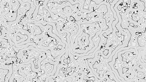 Abstract texture that looks like a topographical map. Black lines on a white background. 3D illustration