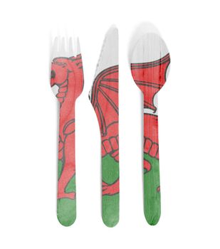 Eco friendly wooden cutlery - Plastic free concept - Isolated - Flag of Wales