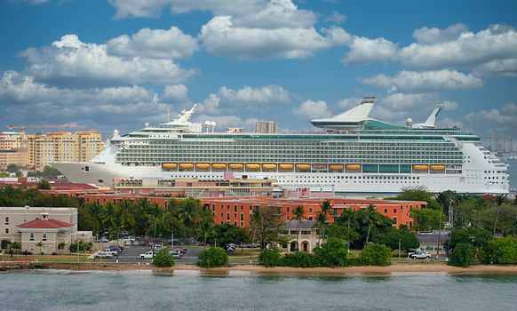 A cruise ship waiting for passengers at a dock