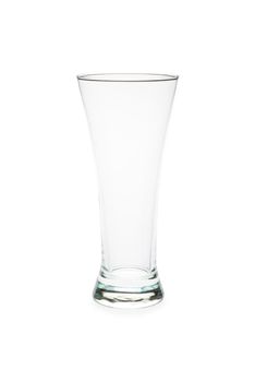 Empty pilsner glass isolated against white background.
