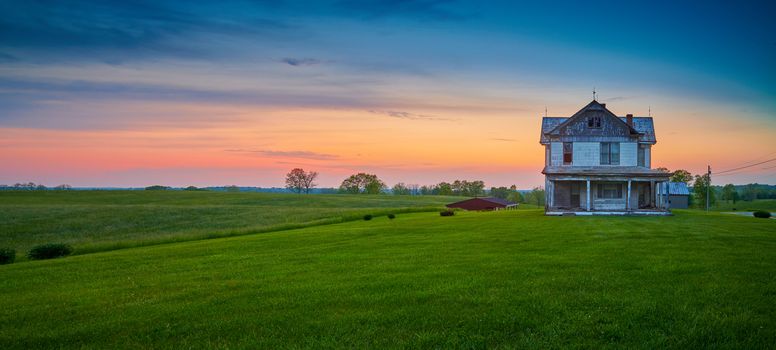 Abandoned Old Farm House at Dusk.