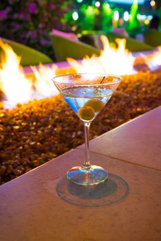 Martini By Gas Fire Pit at Hotel.