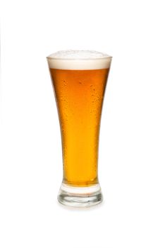 Beer In a pilsner glass isolated against white background.
