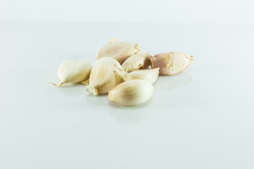 Garlic on white background, Pungent odor spices