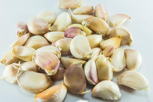 Garlic on white background, Pungent odor spices