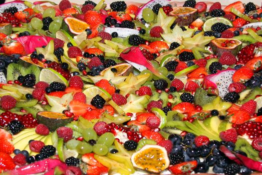 Cake with various berries and fruits
