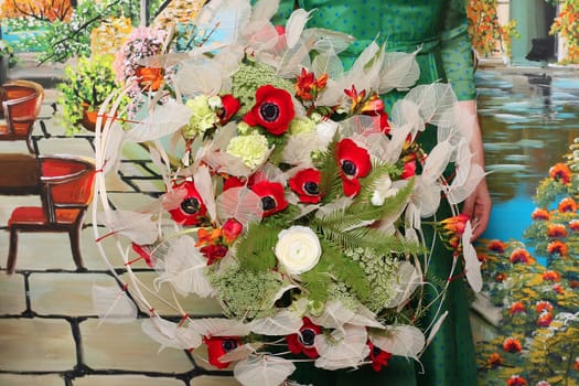 Bouquet of flowers with anemones and ranunculuses