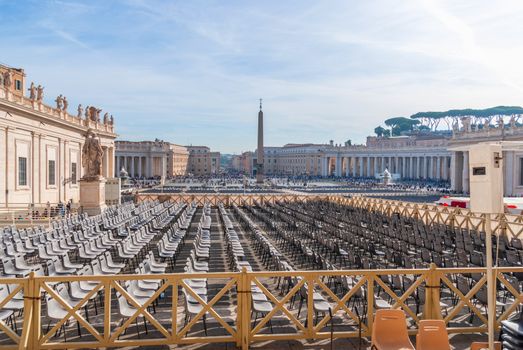 VATICAN CITY, VATICAN - 22 OCTOBER 2019: Worshippers gather in St. Peter's Square at the Vatican