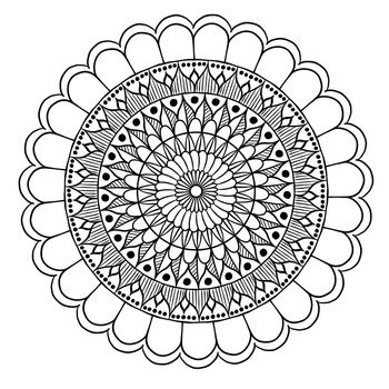 abstract with floral round lace mandala, decorative element in ethnic tribal style, black line art on a white background