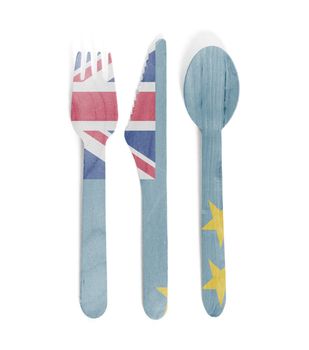 Eco friendly wooden cutlery - Plastic free concept - Isolated - Flag of Tuvalu