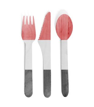 Eco friendly wooden cutlery - Plastic free concept - Isolated - Flag of Yemen