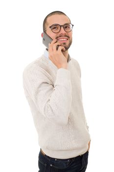 young casual happy man on the phone, isolated