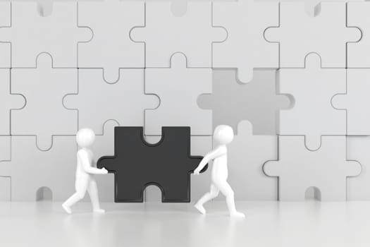 3D illustration,3D rendering,The character is wearing the last piece of the jigsaw puzzle to complete the mission. Includes selection path of floor and background.