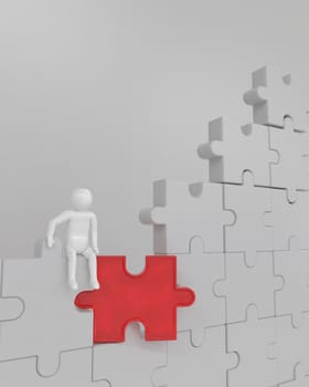 3D illustration,3D rendering,The character is wearing the last piece of the jigsaw puzzle to complete the mission. Includes selection path of floor and background.