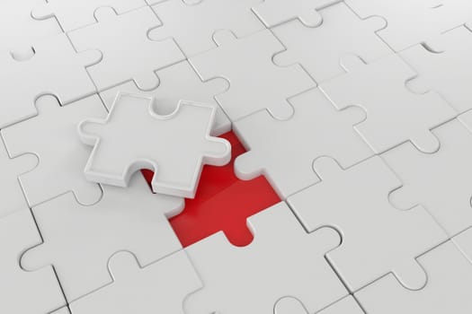 3D illustration,3D rendering,The character is wearing the last piece of the jigsaw puzzle to complete the mission. Includes selection path of floor and background.